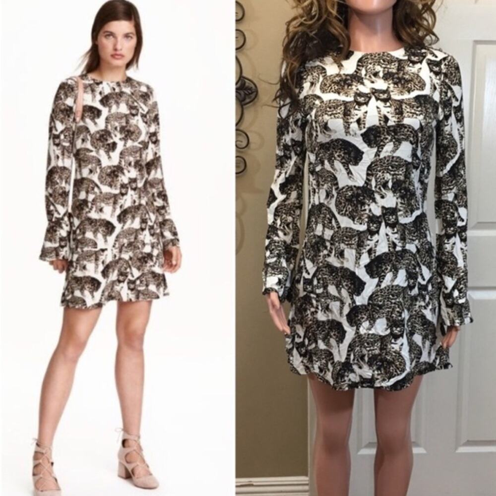H&M bengal cat long sleeve mini dress, size 8